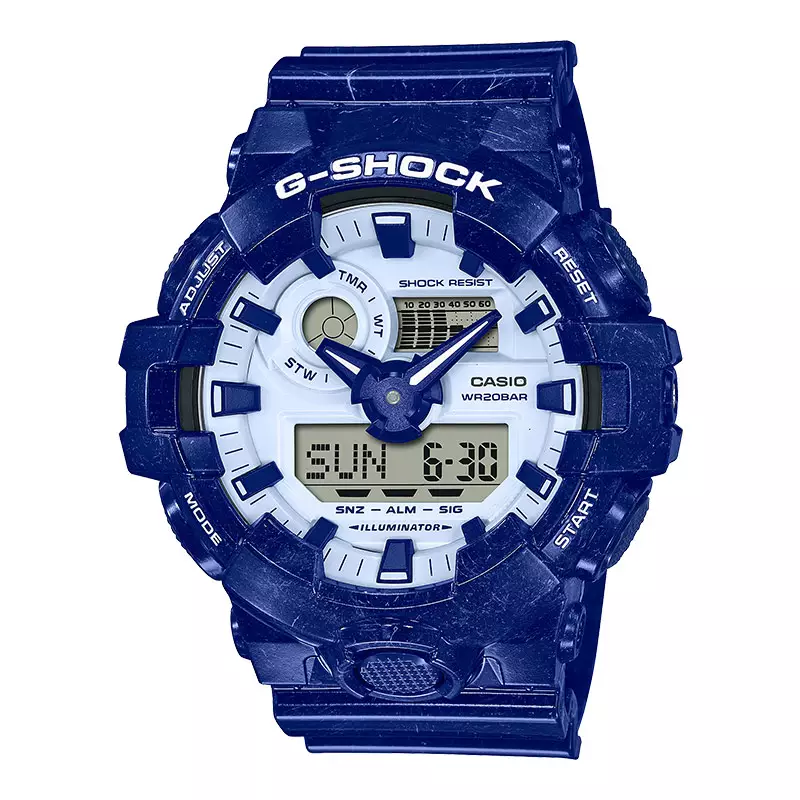 Jam Tangan Pria Casio G-Shock GA-700BWP-2ADR Chinese Porcelain Light Blue Digital Analog Dial Navy Blue Resin Band