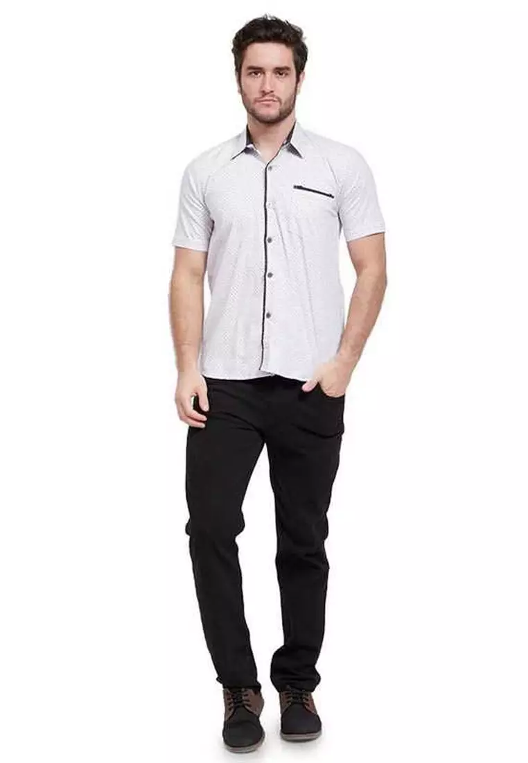 Dwan Shirt Baju Kemeja Atasan Kasual Pria Lengan Pendek Style Printed ORIGINAL - Blue