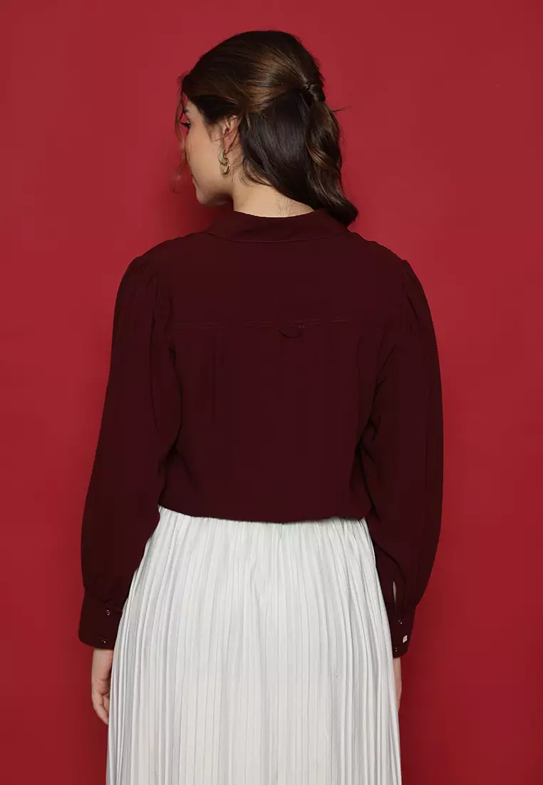 Plain Shirt Maroon Long Sleeve By Brilliant Girl Warna MARUN