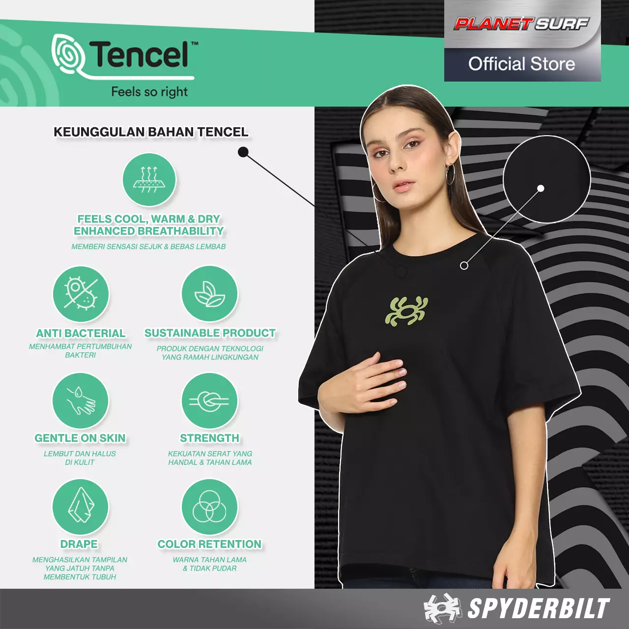 Spyderbilt Kaos Lengan Pendek Wanita Adela Oversize Print Yel Planet Surf