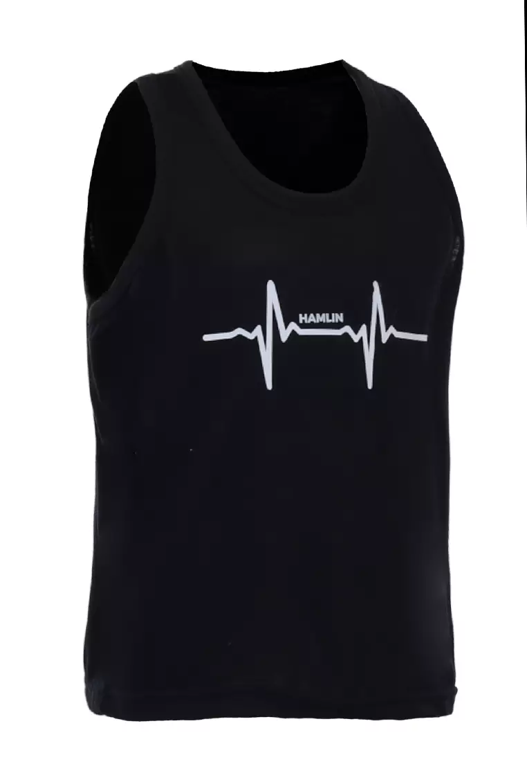Oriel Singlet Anak Unisex Motif Detak Kids Tshirt Sleeveless Material Cotton ORIGINAL - Black