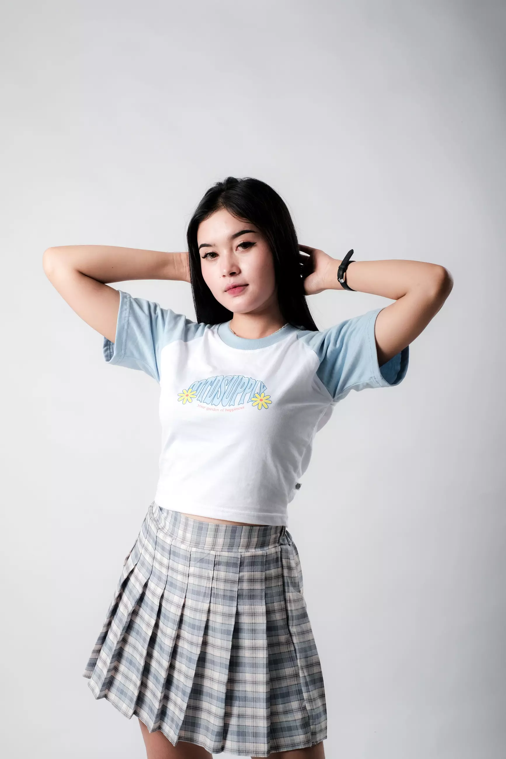 OOTDSUPPLY Croptee Fit Floralis Raglan Baby Blue | Croptee Slimfit Wanita CSF004