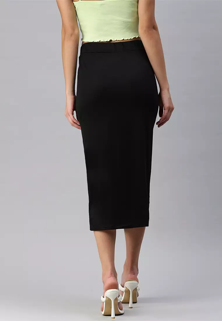 Black Knitted Long Tube Skirt