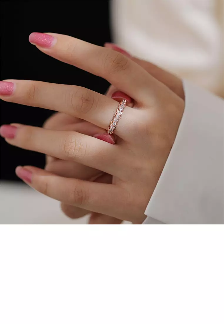 Fashion Simple Plated Rose Gold Geometric Adjustable Open Ring with Cubic Zirconia