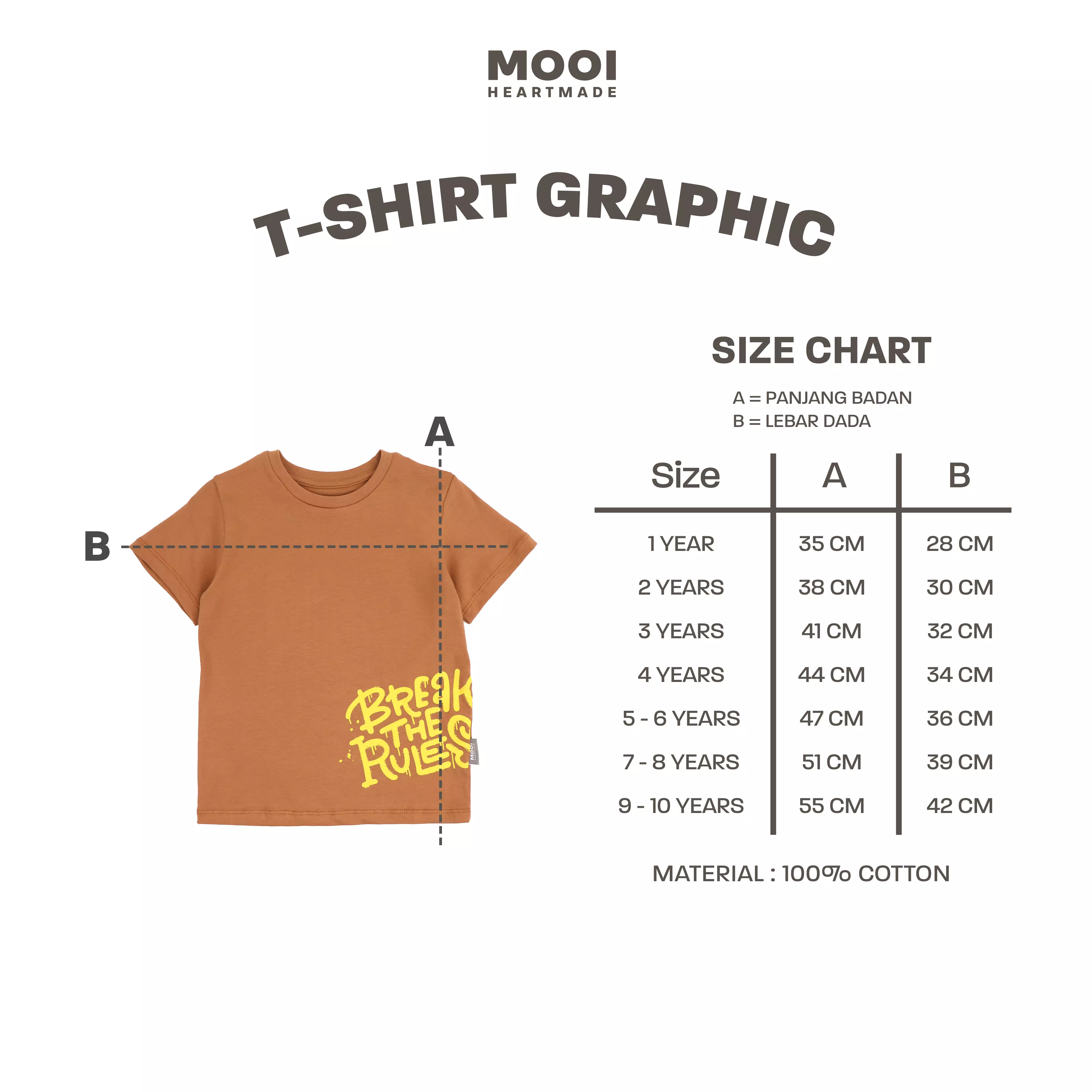 Mooi Kaos Anak Unisex T-shirt Graphic - Ginger Brown