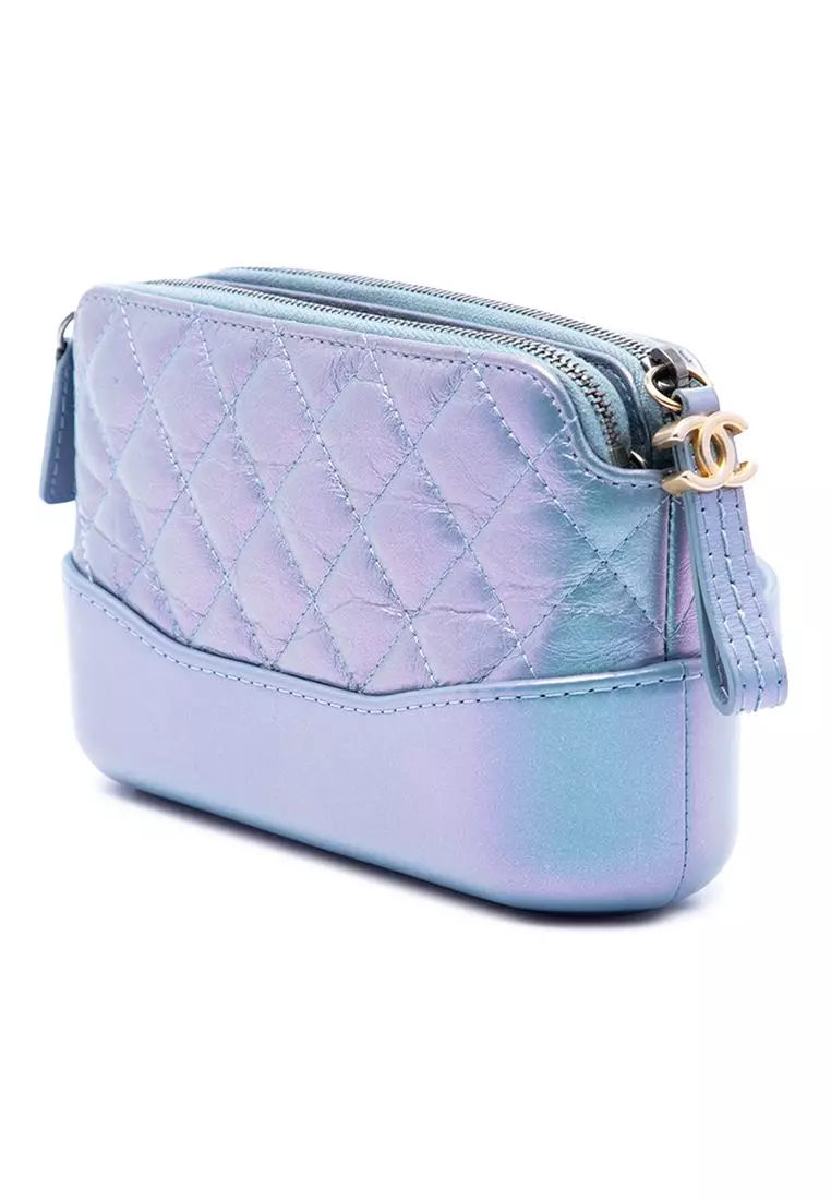 Pre-Loved Chanel Iridescent Aged Calfskin Gabrielle Double Zip Clutch With Chain