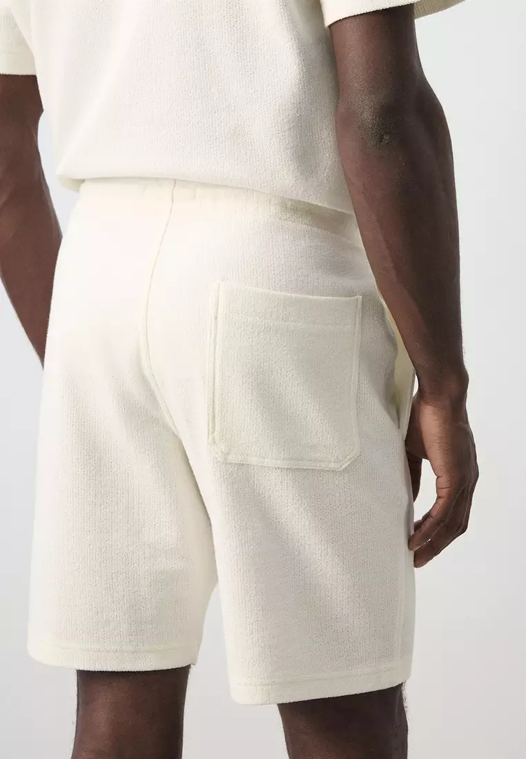 Textured Cotton Bermuda Shorts with Drawstring