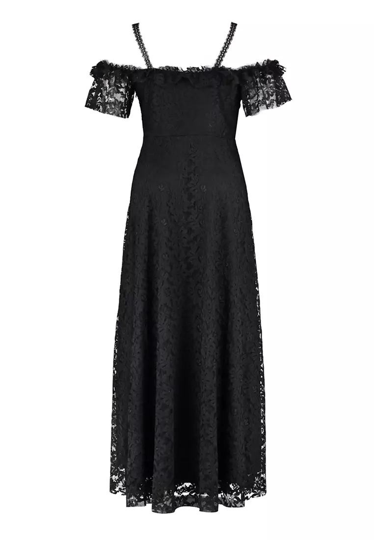 Black Strap A-Line/Flared Lace Long Evening Dress/Graduation/Engagement/Evening Dress