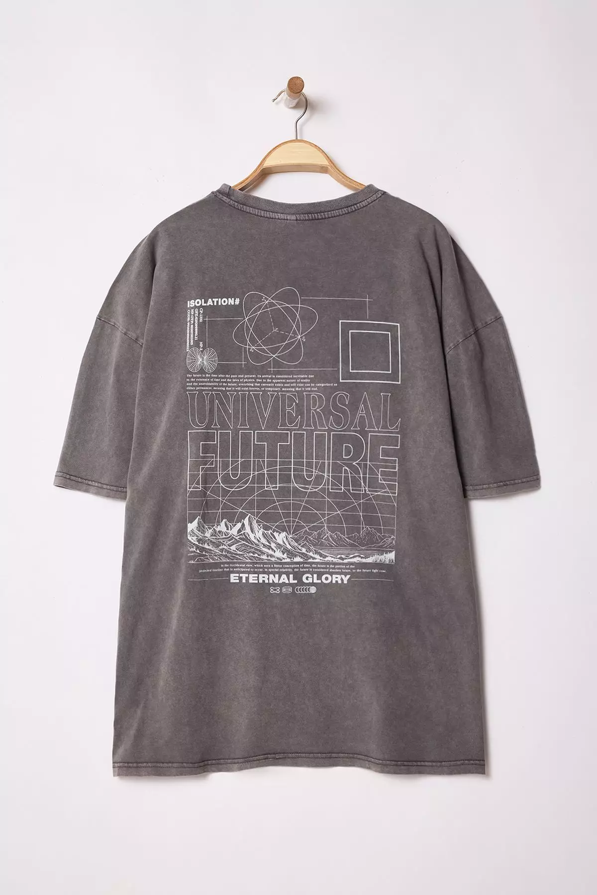 Large Size Anthracite Oversize/Wide Cut Faded Effect Printed 100% Cotton T-Shirt TMNSS25BF00015