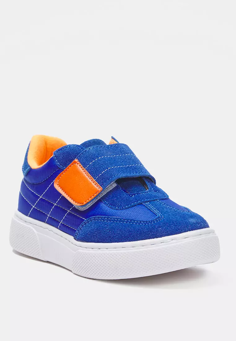 Blue Nubuck Blocked Velcro Tape Unisex Kids Sneaker Shoes Takss25Sn00050