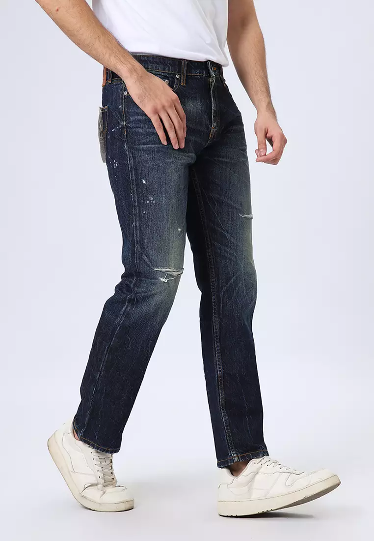 801 Reguler Fit Handcrafted Jeans BLUE SCRAPE - Celana Panjang Denim Pria