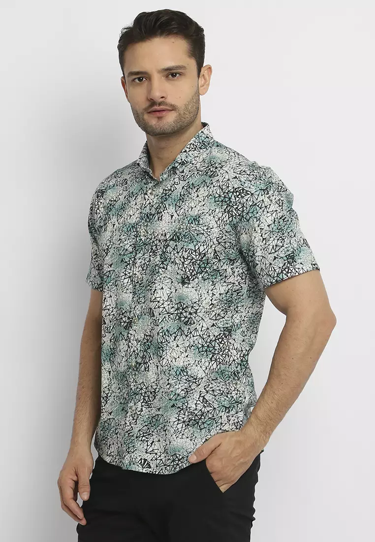 MAGINOT ASON GREEN Kemeja Casual Slim Fit Lengan Pendek