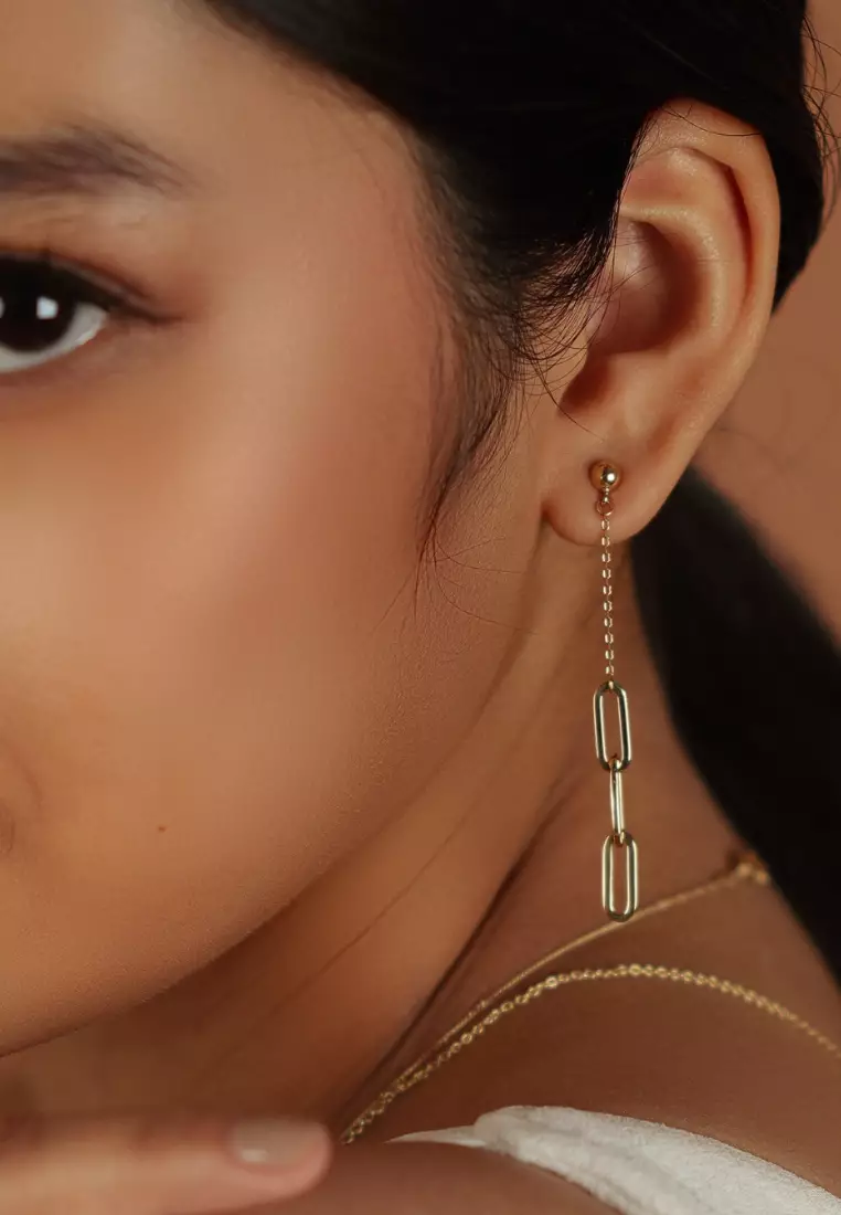Paperclip Chain Drop Earrings 18k Gold