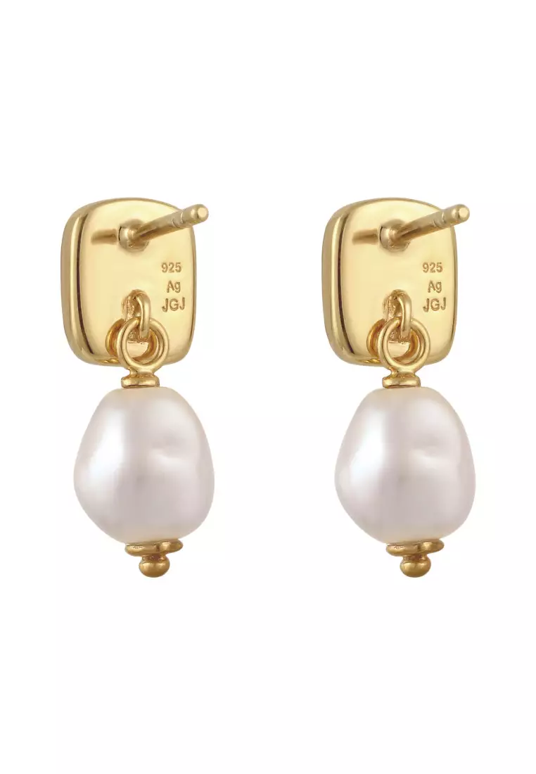Anting Perhiasan Perak 925 Wanita Platelet Swarovski® Pearl Gold Plated