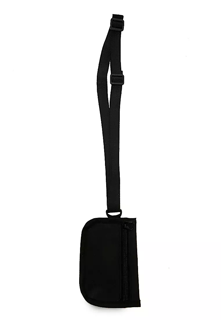 Kyven Dompet Canvas Slempang Motif Polos Zip Fastening Wanita - Hitam