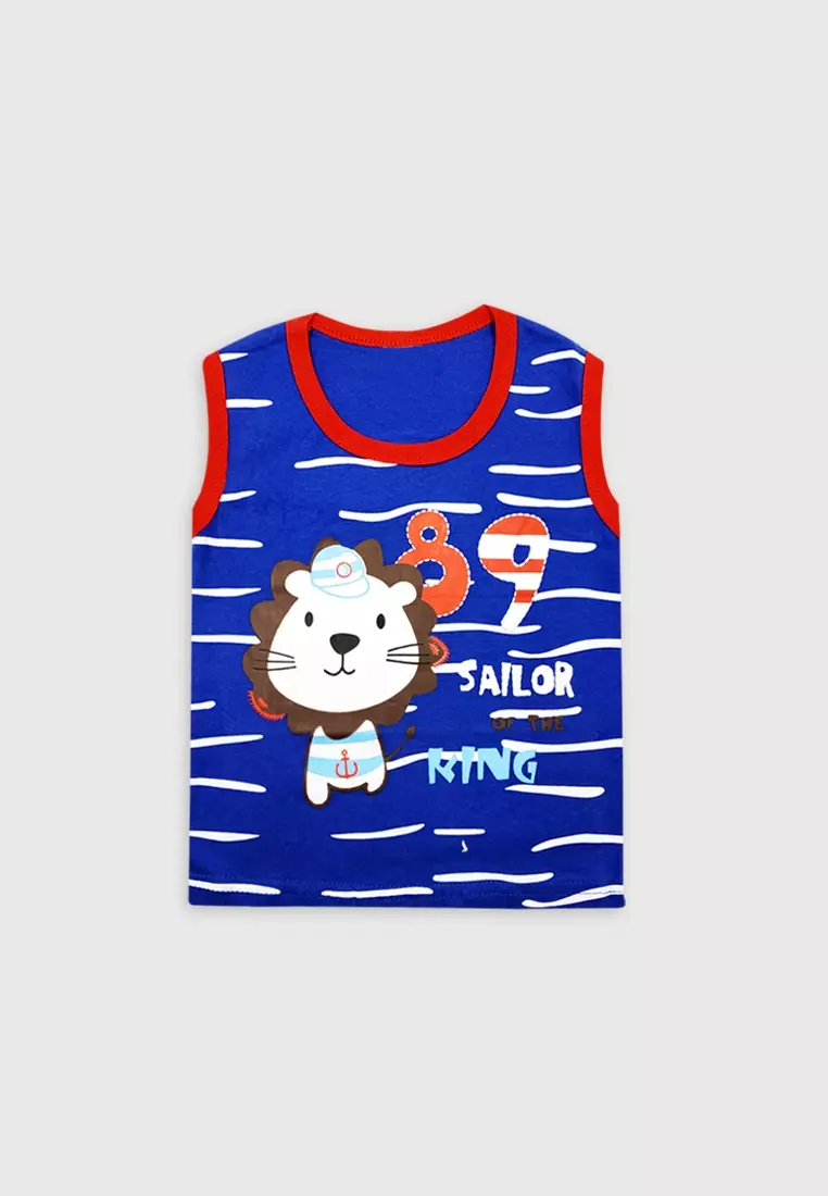 Wakakids Baju Singlet Bayi Anak Laki Laki Setelan Celana Jeans Lion King 3440 Biru