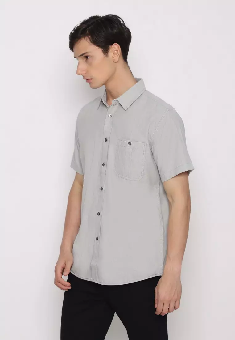 RBJ Kemeja Polos Cotton Oxford Light Grey Regular Fit Pria