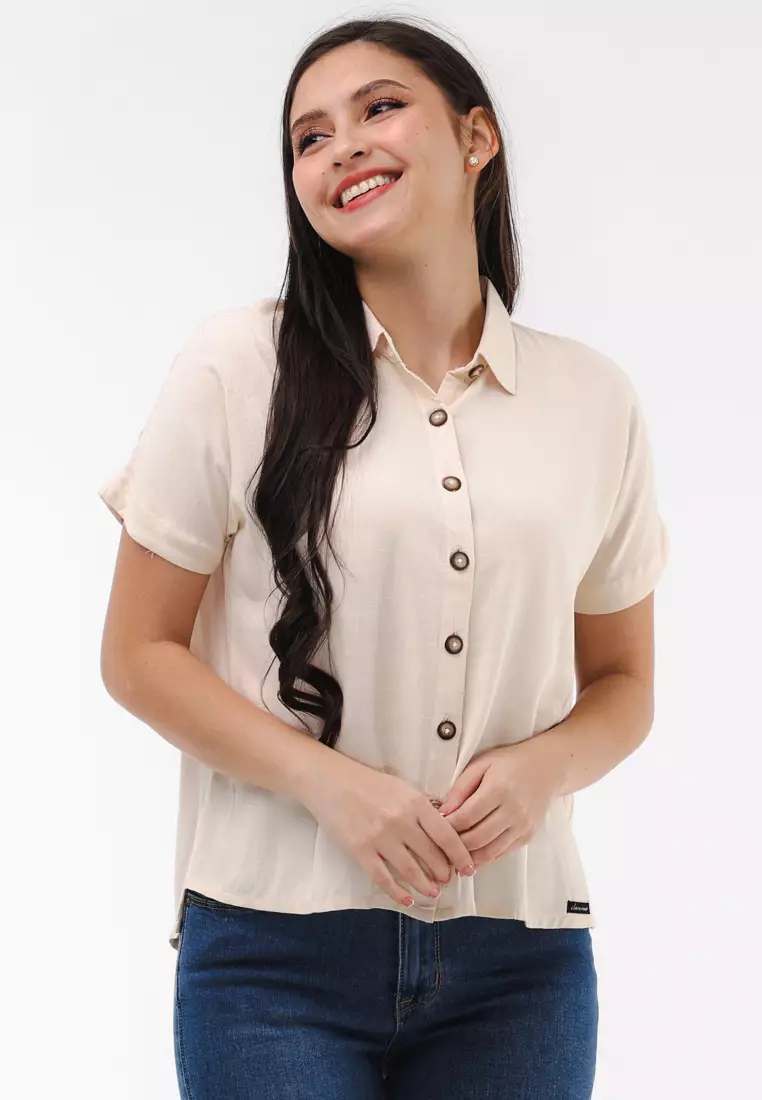 Soft Linen Woven Short Sleeves Blouse