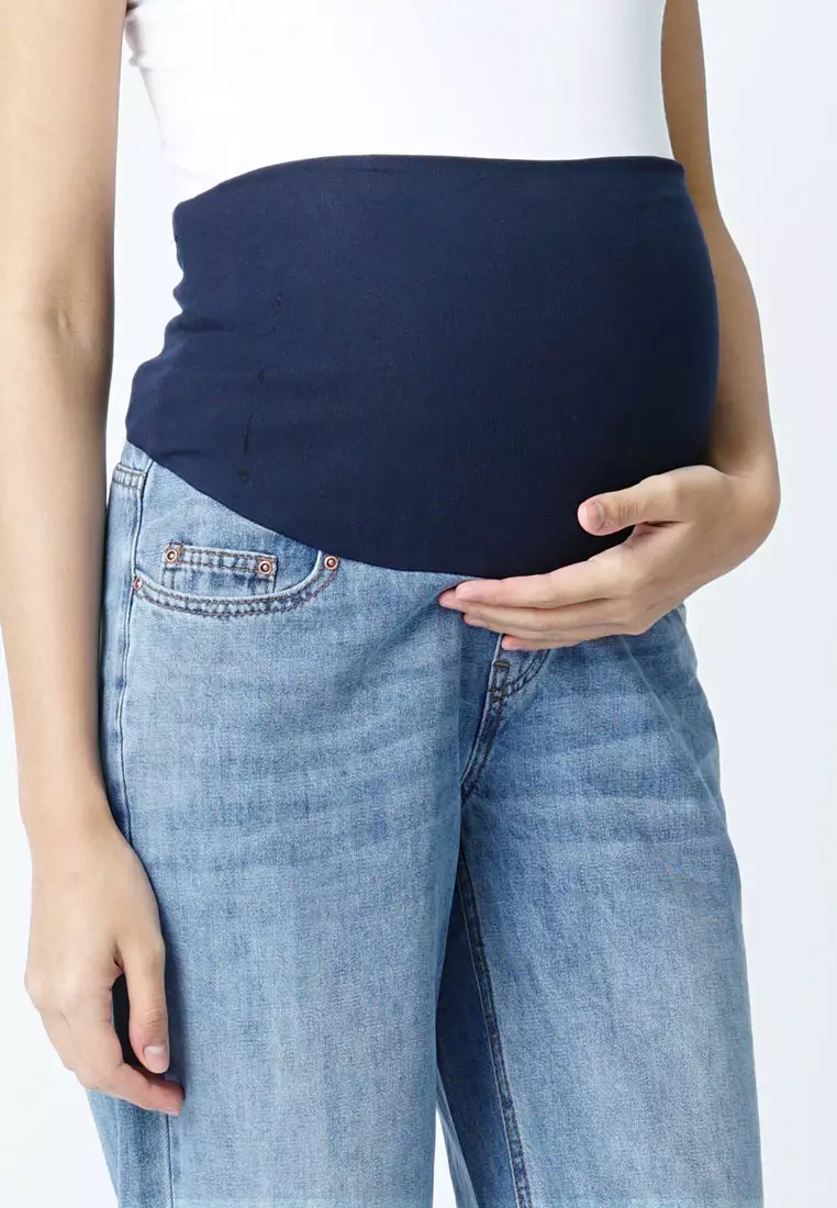 Light Blue Maternity Full Panel Wide Leg Jeans