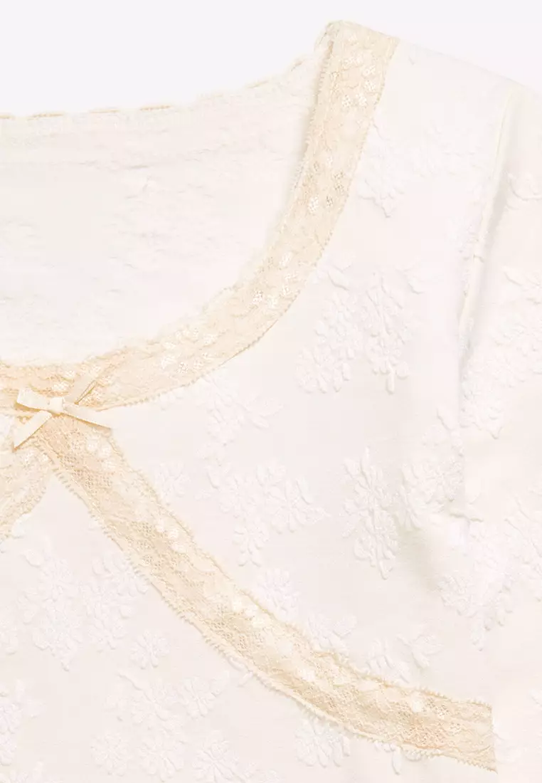 Fitted Long-Sleeve Lace-Trim Top for Girls