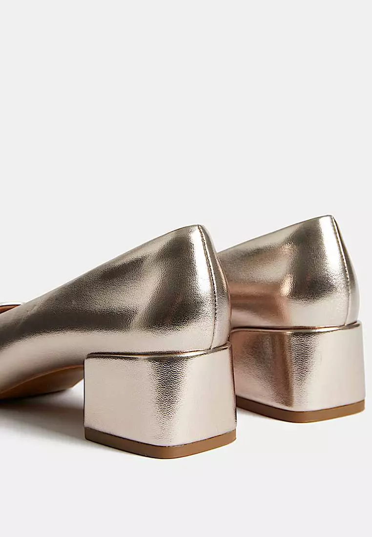 Slip On Block Heel Court Shoes