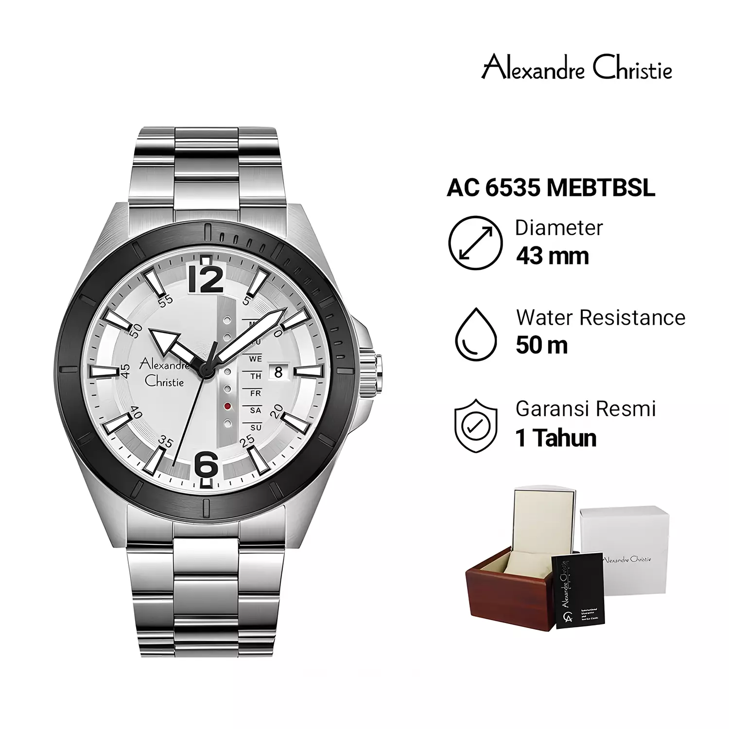 Jam Tangan Analog Pria - Classic Sport Series - Two Tone Silver Stainless Steel - 6535 MEBTBSL