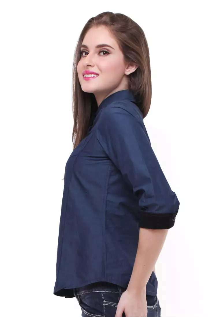 LGS - Regular Fit - Kemeja Wanita - Lengan Gantung - Biru Navy
