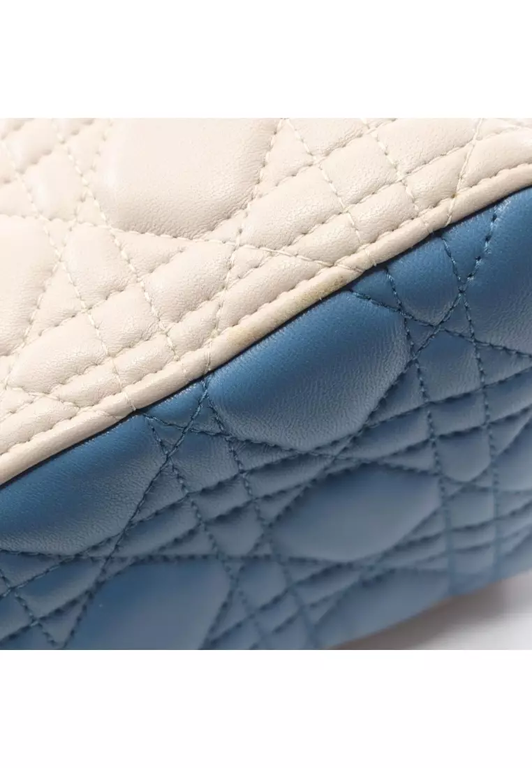 Pre-Loved Christian Dior LADY DIOR lady dior Canage Handbag leather light beige blue Pink purple 2WAY