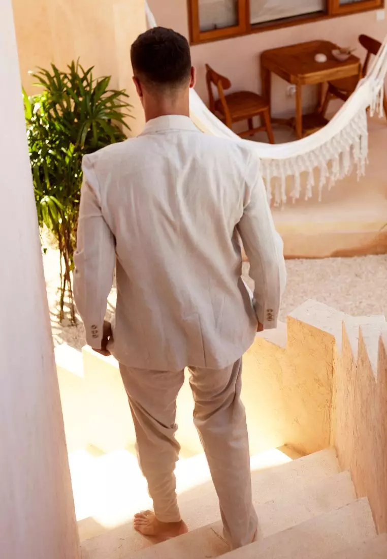 Sand Blazer Linen Pria Cream - Linen Blazer Men Cream