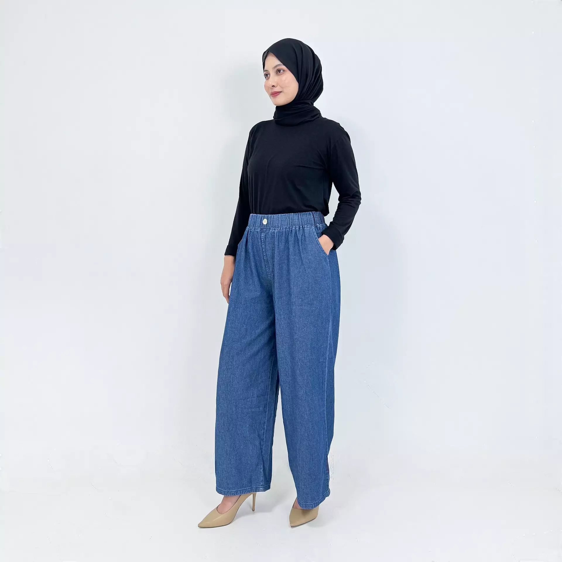 Palazzo Denim Keisya [BIRU] Celana Jeans Wanita Panjang 102 cm