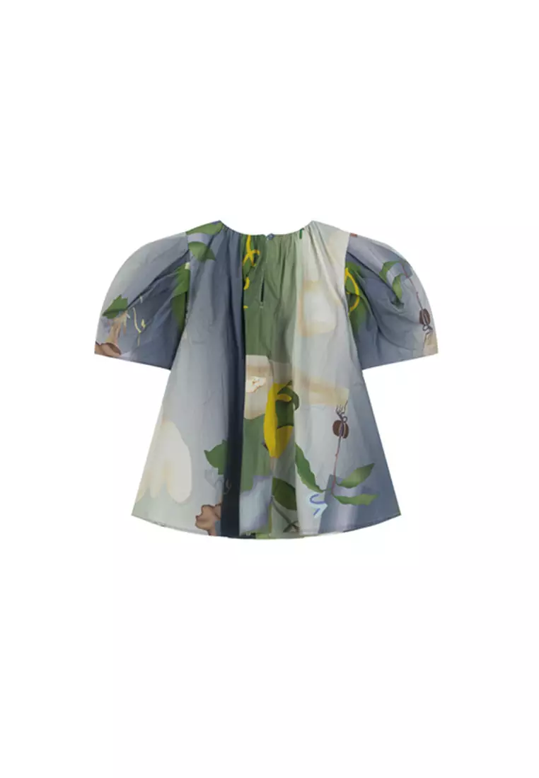 Puff Sleeve Blouse With Nature Design