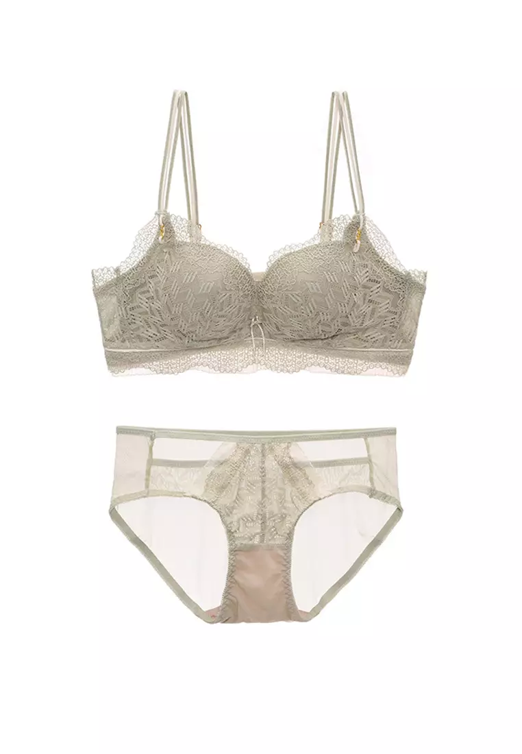 Buy ZITIQUE Women's Cute Nylon Lace Lingerie Set (Bra and Underwear) -  Green Online