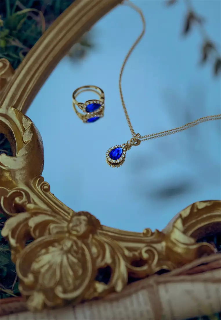 Necklace Princess'S Water Drop In Gold - Blue