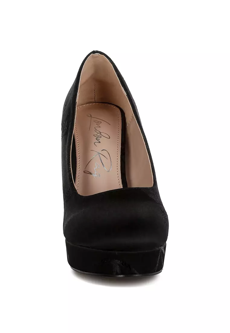 Platform Block Heel Pumps In Black