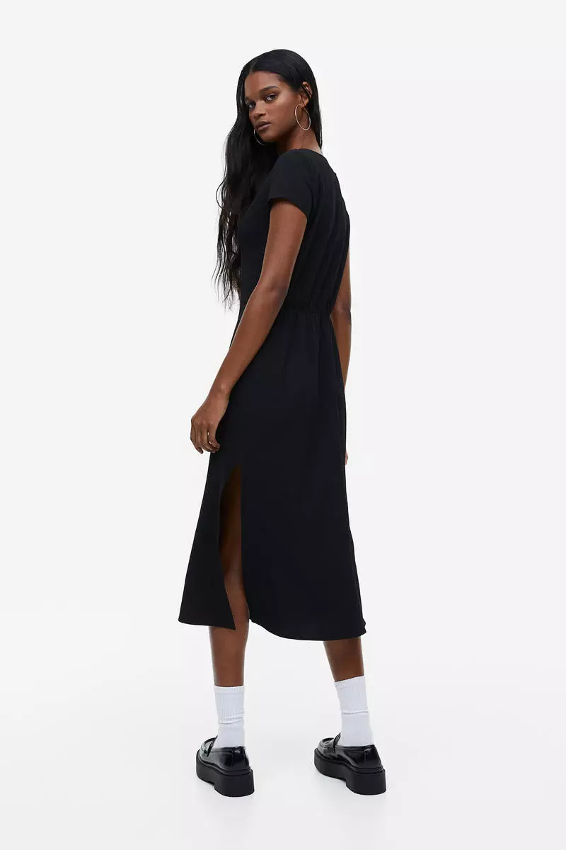 Button-front crêpe dress