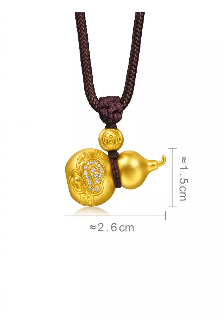 999.9 24K Pure Gold Cultural Blessings Diamond Gourd Necklace for Women 94547Z