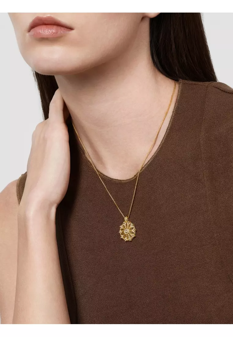 999.9 24K Solid Gold Cultural Blessings Diamond Mandala Necklace for Women 95564N