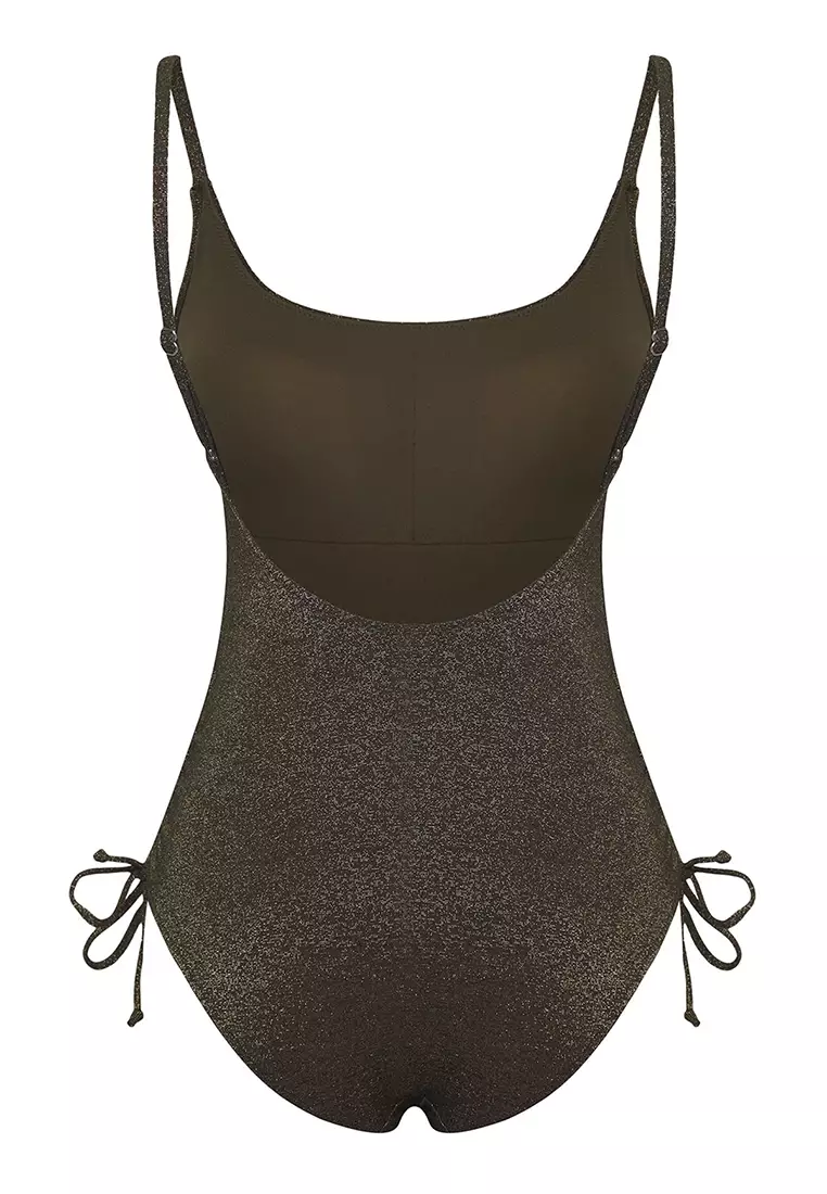 Scoop Neck Ruched Lurex Swimsuit