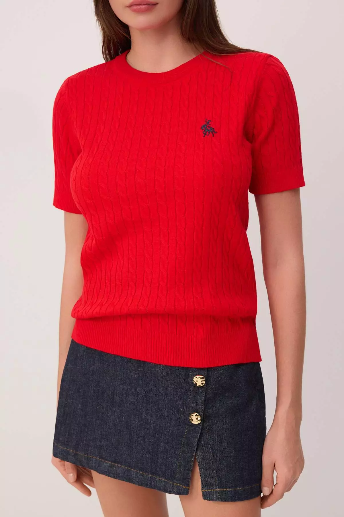 Red Horse Embroidered Hair Braid Knitwear Blouse Twoss26Bz137
