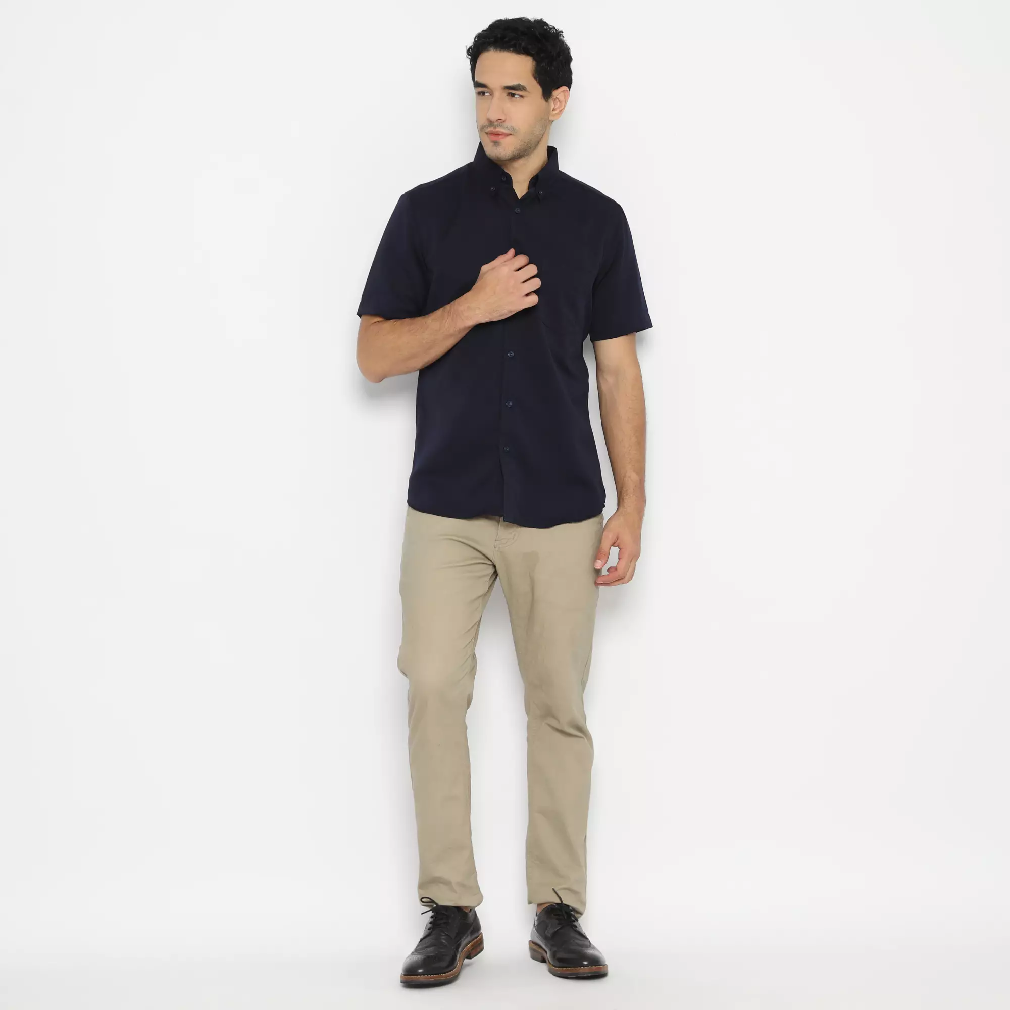 Platini Kemeja Polos Basic Pria Pendek Polinosic Navy 63104