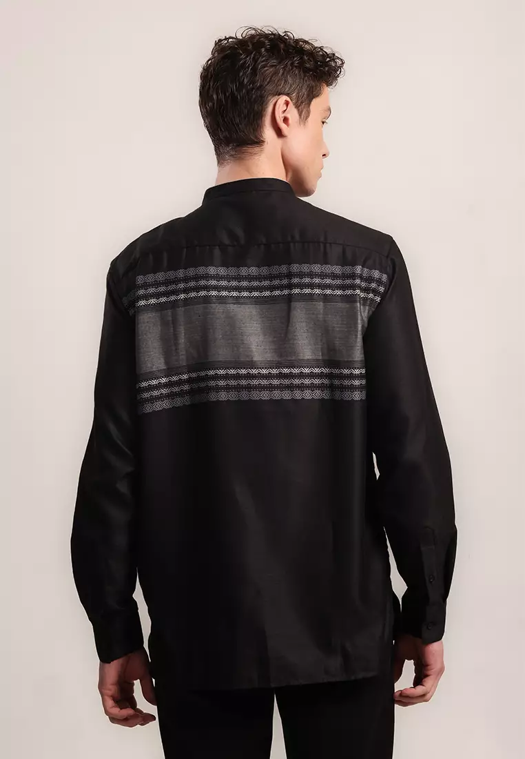 MOC Kemeja Koko Lengan Panjang Pria Maurino - Black