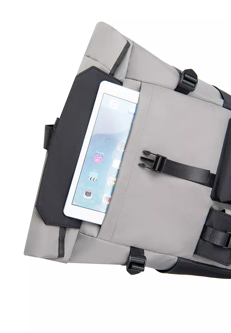 Men's Plain Capacious Wear-resistant Oxford Cloth Buckle Backpack - Dark Grey