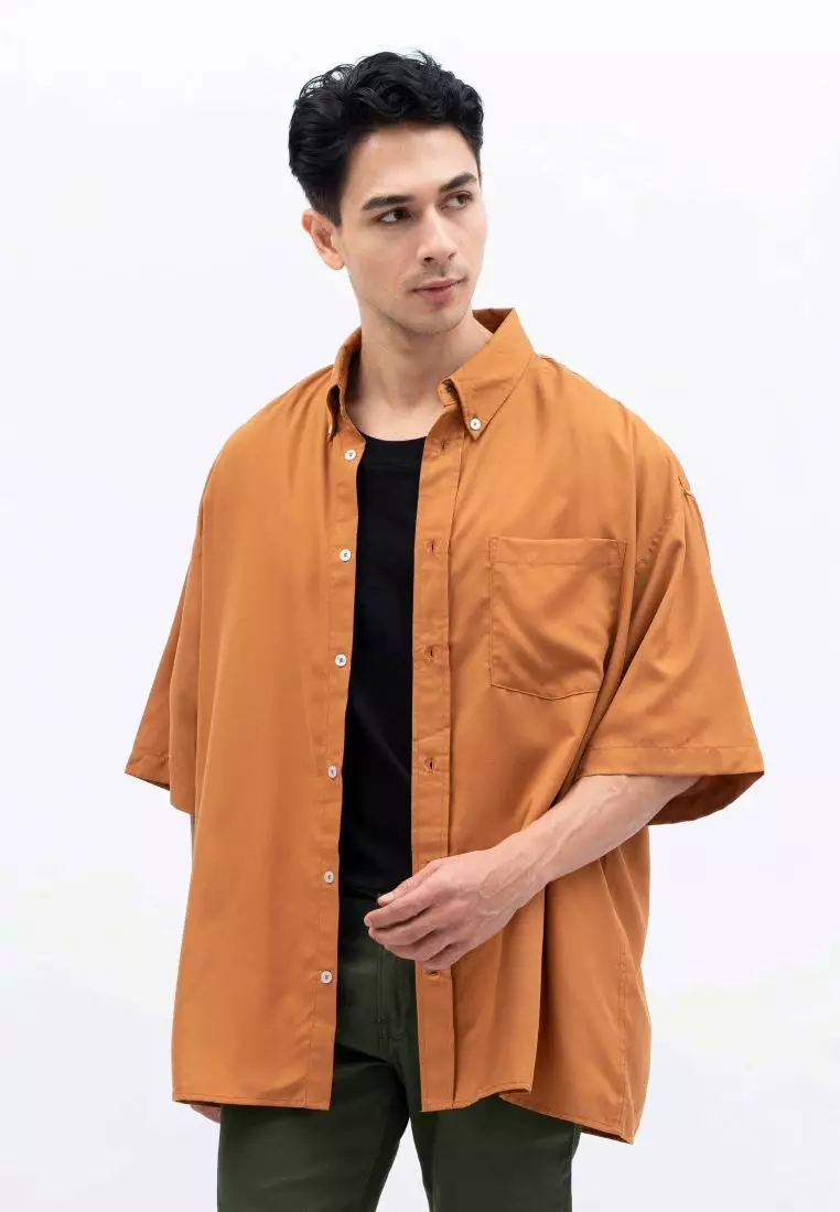 Houseofcuff Kemeja Oversize Jumbo Lengan Pendek Pria Unisex Mustard