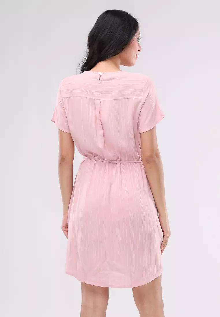 Woven Textured Short Sleeve Dress