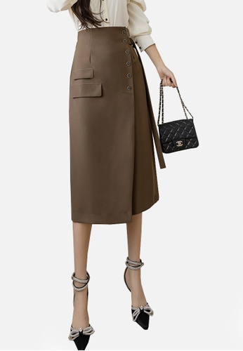 Twenty Eight Shoes brown VANSA Fashion High Waist Irregular Skirt VCW-Sk2285 9BA8BAA4D53284GS_1
