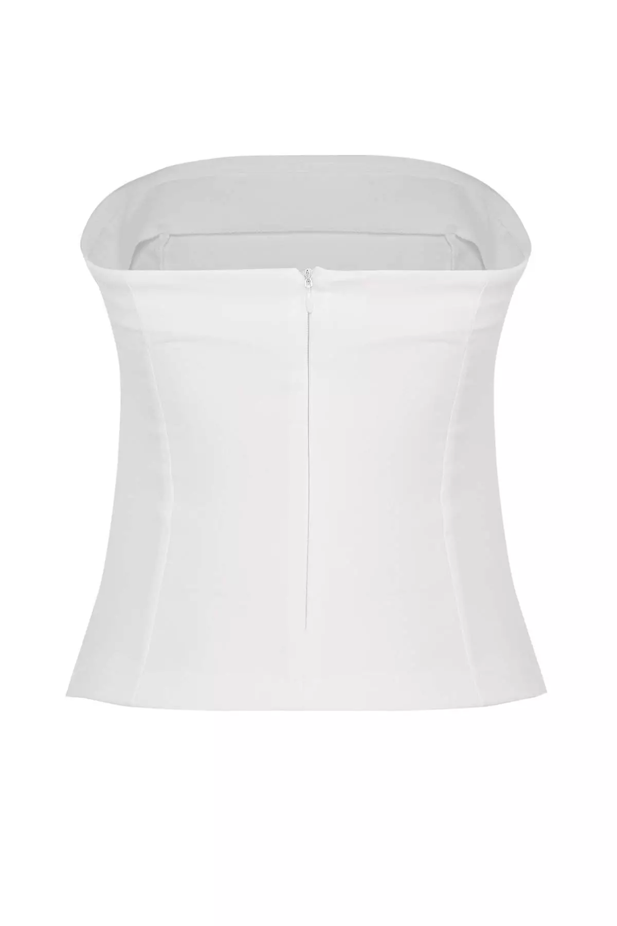 White Strapless Fitted Slim Ornamental Belt Detail Blouse