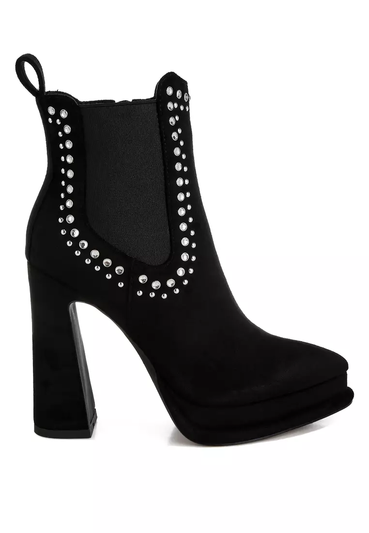 Discount on London Rag  shoes - SKU: Studs Embellished High Ankle Boots in Black