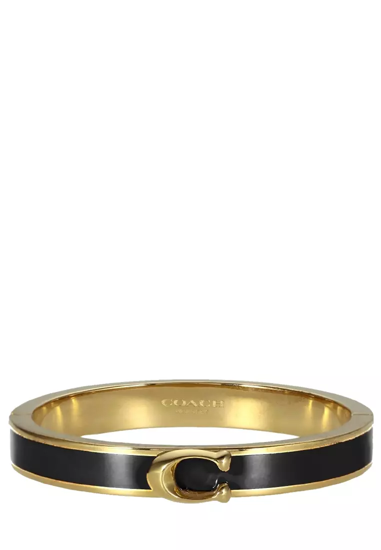Signature Push Hinged Bangle Bracelet in Gold/ Black F67480