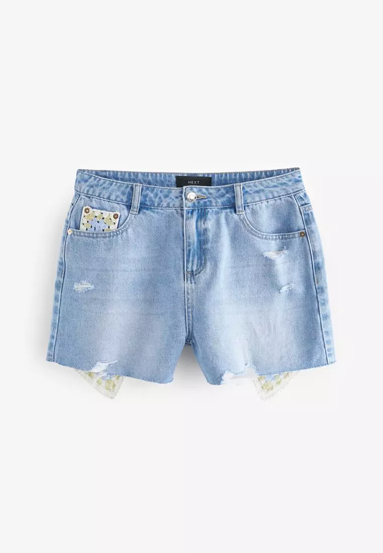 Crochet Insert Denim Shorts