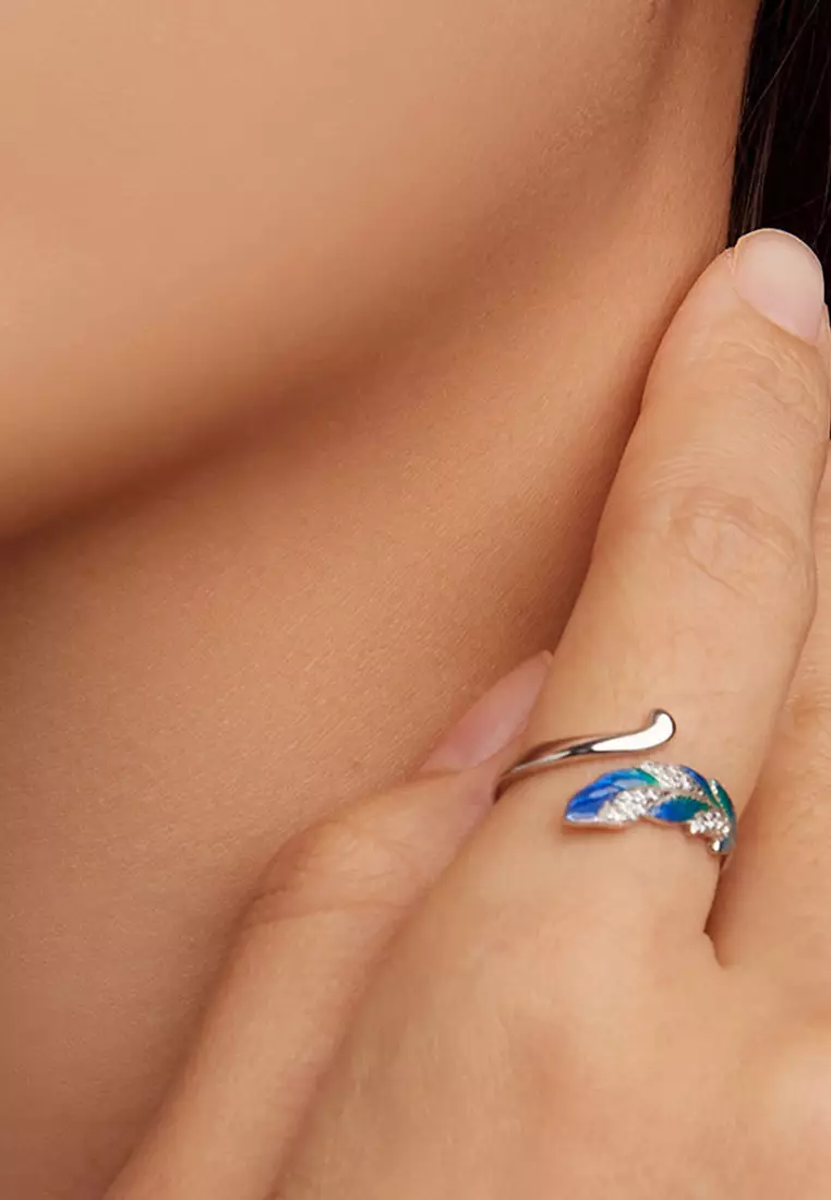 Solid Silver Mayura Flaunty Open Cut Feather Ring